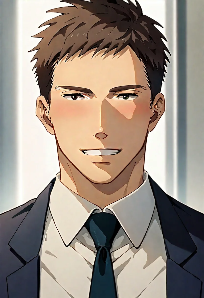 (score_9, score_8_up, score_7_up), ((source anime, best quality, best aesthetic, perfect anatomy, Gold Ratio, Art Composition, zPDXLxxx)), 1boy, doumeki, male_focus, handsome detailed face, black eyes, collared shirt, blazer, necktie, solo, modern office, portrait, (((Happy, bisexual lighting, from the left, looking up, Wrestling, crossed arms))), <lora:aesthetic_anime_v1s:1>, <lora:Smooth Anime 2 Style SDXL_LoRA_Pony Diffusion V6 XL:1>, <lora:Doumeki:0.8>