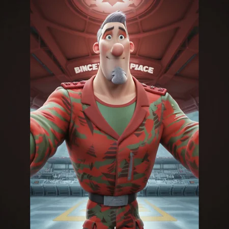 Cartoon source, High Quality, perfect anatomy, amazing art, LineArt, Master piece, Nice art, Steve Claus, 1boy, solo, Mature man, Mature man, gray hair, short hair, black eyes, big nose, eyebrows, goatee, Christmas tree goatee, facial hair, gray hair, Big pecs, Big chest, military uniform, dynamic pose, dynamic view, dynamic expressions, smile, happy, dynamic angle