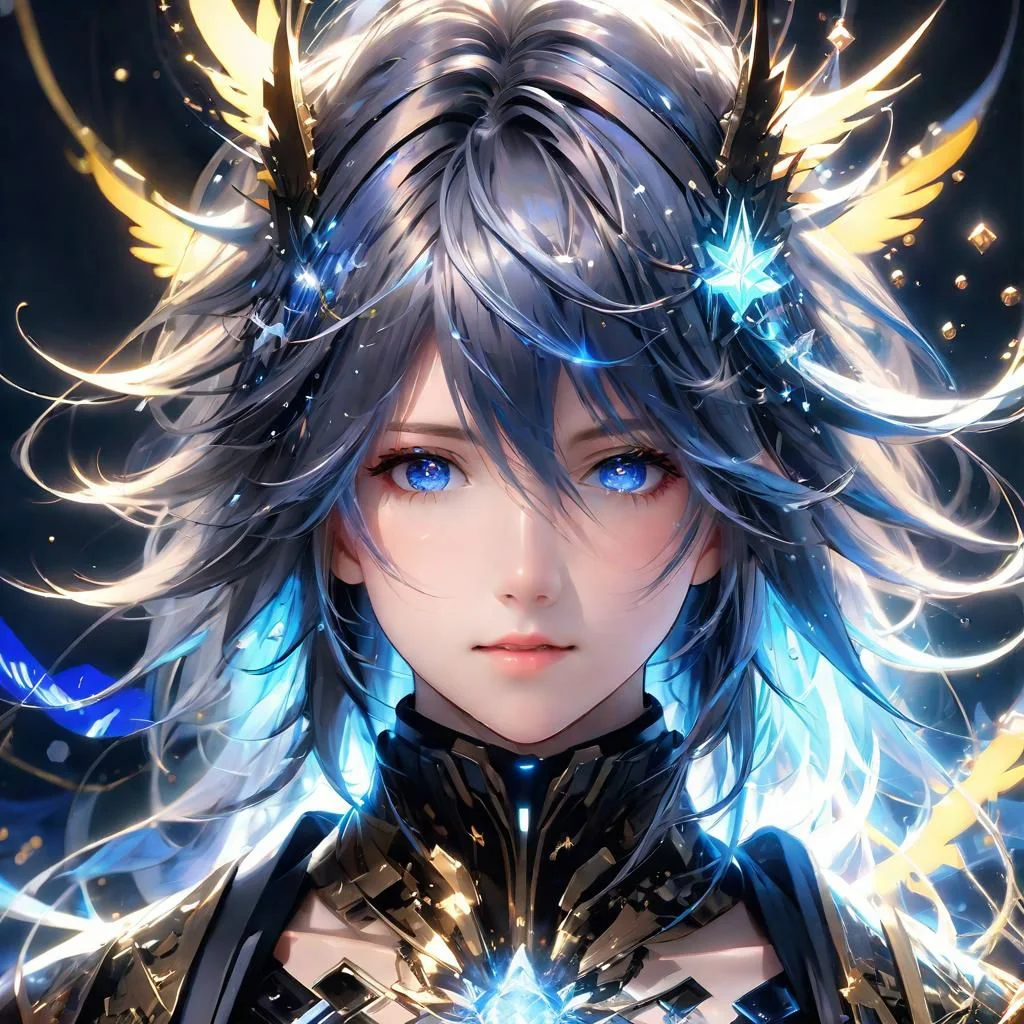 ,shoulder length messy long shine hair, happy, Full body, Beautiful anime waifu style boy, hyperdetailed painting, luminism, art by Carne Griffiths and Wadim Kashin concept art, 4k resolution, fractal isometrics details bioluminescence , 4d render, octane render, intricately detailed , cinematic, trending on artstation Isometric Centered hyperrealistic cover photo awesome full color, hand drawn , gritty, realistic mucha , hit definition , cinematic, on paper, ethereal background, abstract beauty,stand, approaching perfection, pure form, golden ratio, minimalistic, unfinished, concept art, by Brian Froud and Carne Griffiths and Wadim Kashin and John William Waterhouse, intricate details, 8k post production, high resolution, hyperdetailed, trending on artstation, sharp focus, studio photo, intricate details, highly detailed, by greg rutkowski