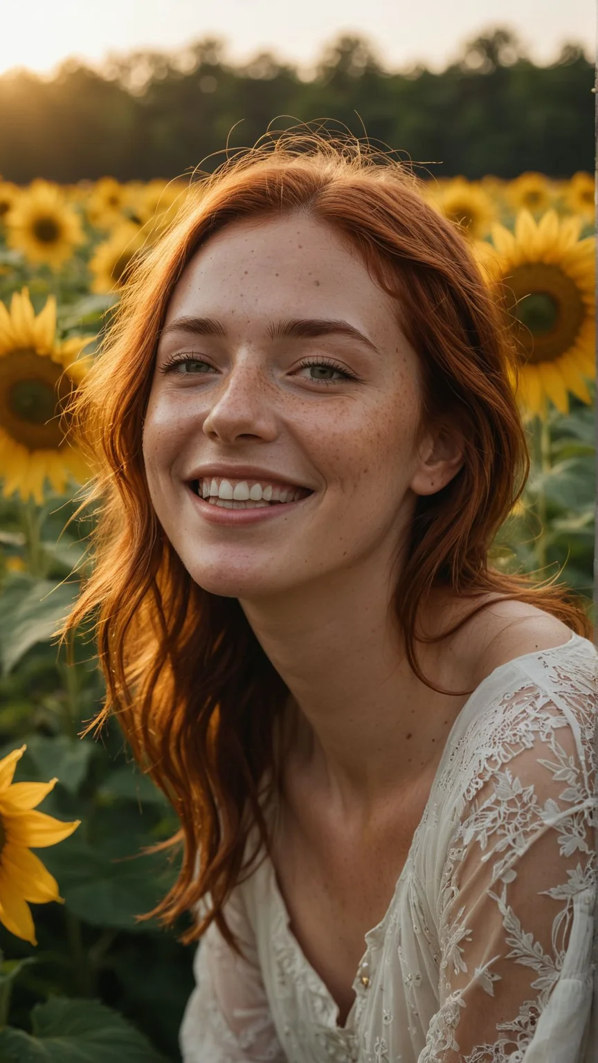 Hyperrealistic photograph of a woman with freckles and auburn hair, laughing in a field of sunflowers, golden hour lighting, bokeh, Canon EOS R5, 50mm lens.
(masterpiece, award winning artwork)
many details, extreme detailed, full of details,
Wide range of colors, high Dynamic
<lora:add-detail-xl:1>
<lora:WildcardX-XL-Detail-Enhancer:0.9>
<lora:zavy-cntrst-sdxl:0.045> dark, chiaroscuro, low-key
<lora:RMSDXL_Creative:0.124>
<lora:SDXLFaeTastic2400:0.085>