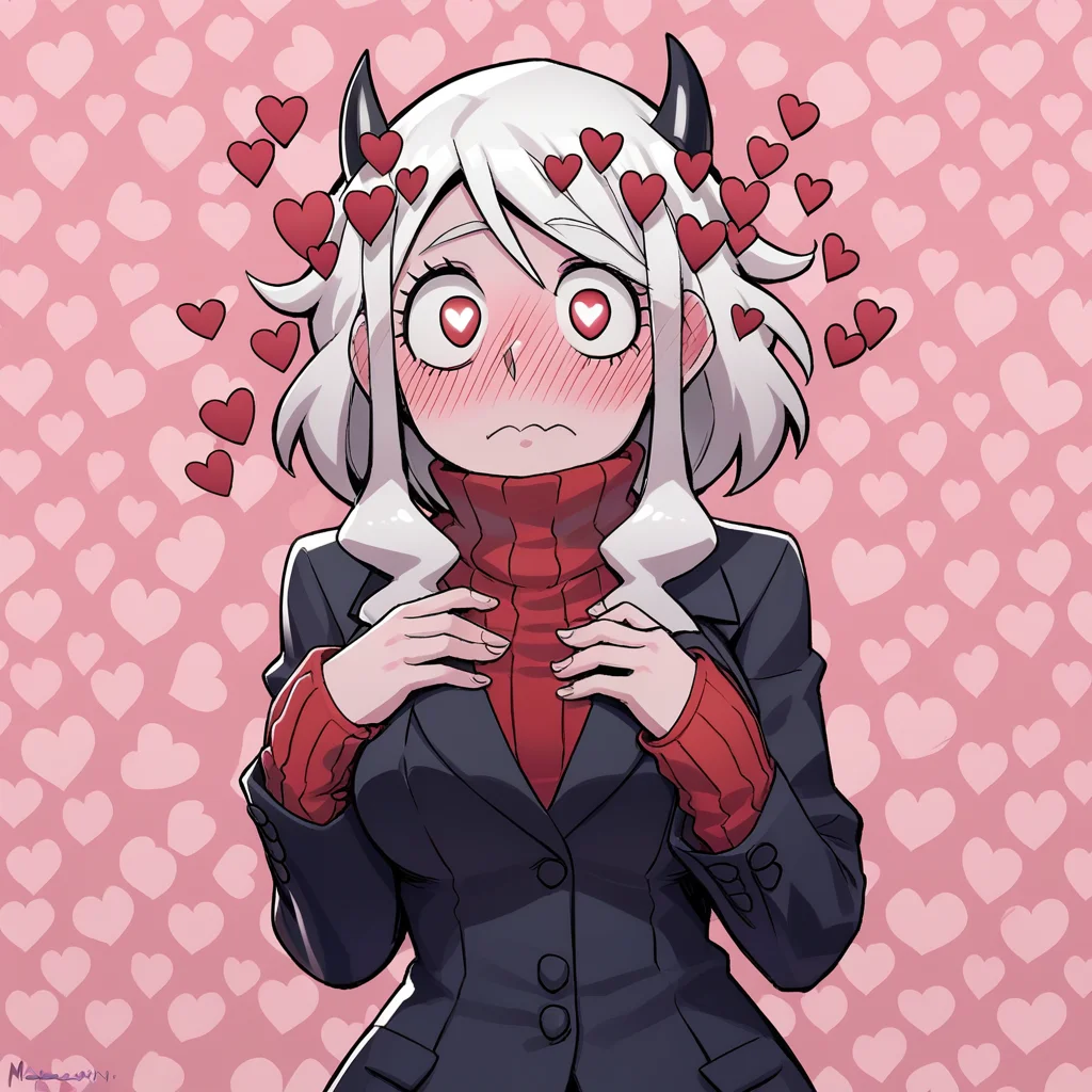 score_9, score_8_up, score_7_up, score_6_up, score_5_up, score_4_up, zPDXL2,source_anime,rating_questionable, <lora:Heart_Background:0.8> h34rt, pink background, heart background, hearts, 1girl, cowboy shot, modeus helltaker, looking at viewer, blush