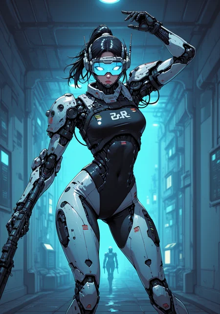embedding:IllusP0s, dynamic pose, from above, high angle, action pose, holding weapon, indoors, night, cyb3r, (cyber, cybernetic, android), embedding:IllusP0s, embedding:Smooth Quality, ah-64d \(rick g earth\), rick g earth<lora:cyb3r_ill.safetensors:0.9:0.9>