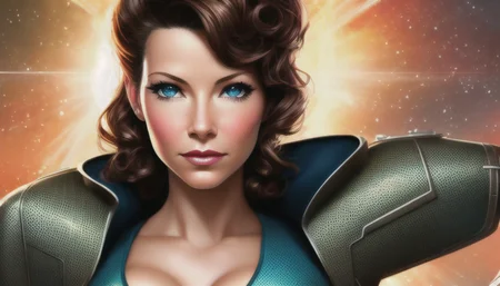 mtompunk style, evangeline lilly, beautiful face, detailed face, detailed eyes, high quality