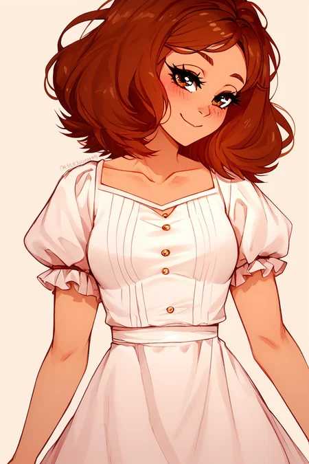 score_9, score_8_up, score_8, medium breasts, (curvy), cute, eyelashes, BREAK, , zzEdel, brown eyes, medium hair, brown hair, short hair, dress, collarbone, puffy short sleeves, <lora:EdelFrieren_PDXL:1.0>, , BREAK, smile, closed mouth, looking at viewer, cowboy shot, ,,, embedding:zPDXL, Expressiveh, ,,, <lora:Puppypaww_Style_PDXL_v2:0.8>, <lora:SDXLFaeTastic2400:0.5>, <lora:Expressive_H-000001:0.4>,