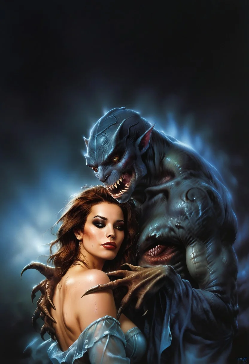 score_9, score_8_up, score_7_up, score_6_up, semi-realistic, (1girl), (1boy).
MonsterLove, male monster, Blue monster.
blondie girl with sexy makeup.
Hug.