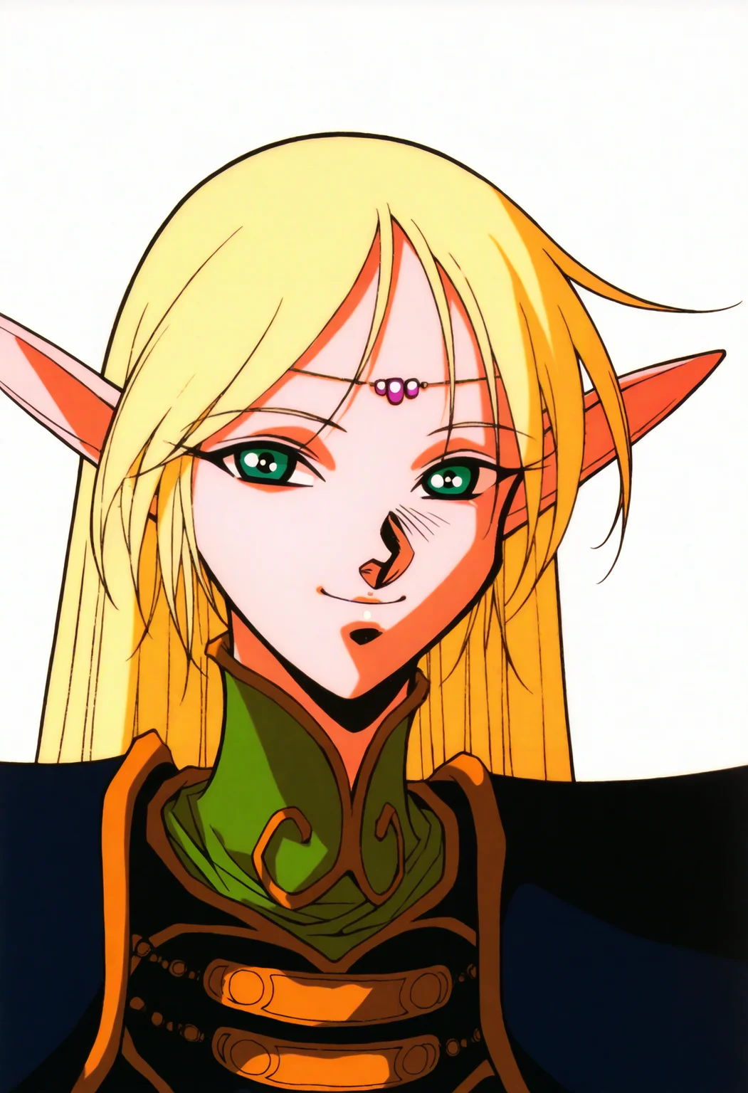 best quality, amazing quality, very aesthetic, absurdres, BREAK
1girl, deedlit, pointy ears, blonde hair, long hair, green eyes, circlet,
elf, armor, blue cape, shoulder armor,
solo, smile, looking at viewer, upper body, simple background, white background, <lora:RecordofLodossWarNoob_byKonan:1>