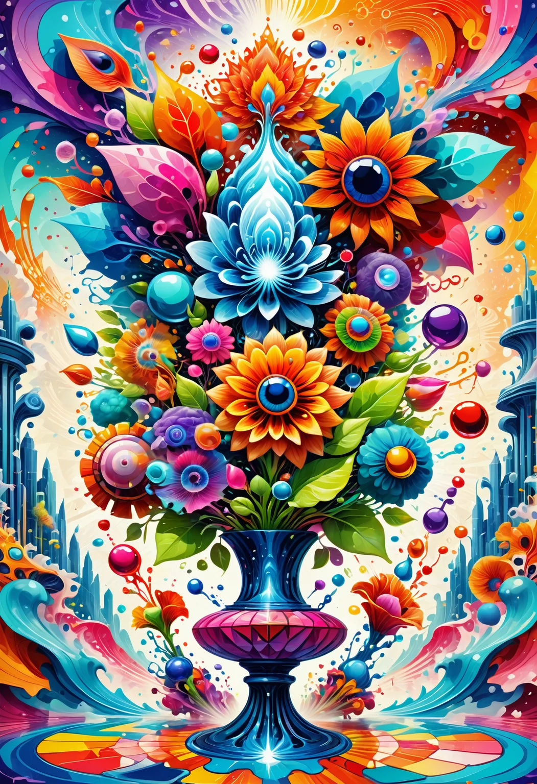 Rule of Thirds, spotlight, Interesting bouquet , Psychedelic Art, surreal, professional fine composition, complex, magical composition, grand illumination, Jed-Splash, colourful, <lora:ColourfulStyle:0.7>