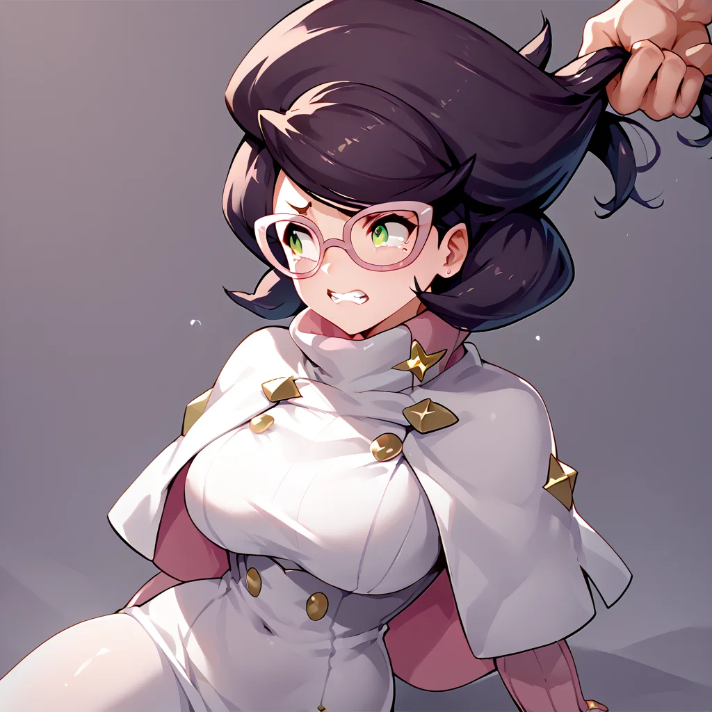 score_9, score_8_up, score_7_up, score_6_up, score_5_up, score_4_up, 1girl, dragging, grabbing another's hair<lora:dragging_with_pulling_hair_v2:1>, wicke_\(pokemon\), pain, clenched teeth,