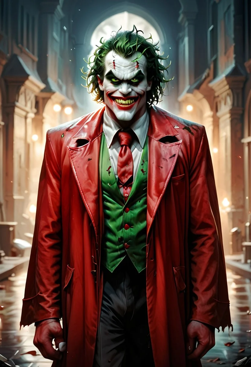 score_9, score_8_up, score_7_up, (SUBJECT), depth of field, highly detailed, high contrast, film grain, Rim Lighting,hand, looking to viewer,
The Joker, male, Green messy hair, solo,
hand, Grim, Grim Reaper, Dark, Fantasy, Death, red leather habit, red leather cape,