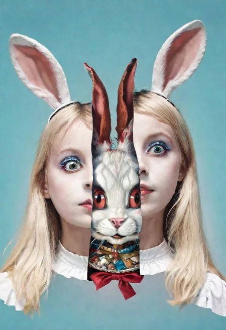 Split head of (Alice in Wonderland) inside White Rabbit
