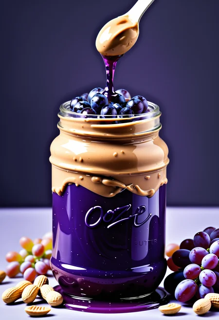 jar of grape peanut butter, oozing purple liquid