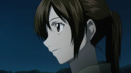 death_note_style, anime screencap, anime coloring, masterpiece, best quality,amazing quality, cinematic lighting, sayu yagami, 1girl, close-up portrait, brown hair, long hair, brown eyes, ponytail, smile, outdoors, night <lora:death_note_style:1>