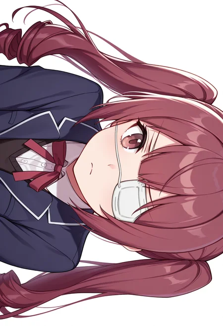 Smooth Quality,masterpiece,very intricate, high quality details, ultra realistic, high detailed skin,detailed enviorement,absurdres,
spread fingers,
<lora:Hanazono_Yurine_CNR:0.8> yurine_cnr, brown hair,very long hair, brown eyes, medical eyepatch, frown, twintails, drill hair,, simple background, white background, sideways,solo,, in heat,, zip-up vest, ,blazer, ,wrap skirt, ,