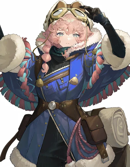 1girl,solo,simple background,white background,looking at viewer,cowboy shot,nautika.bf,goggles on head,coat,<lora:nautika-000014:1>,, masterpiece, best quality, very aesthetic, absurdres,newest, incredibly absurdres,