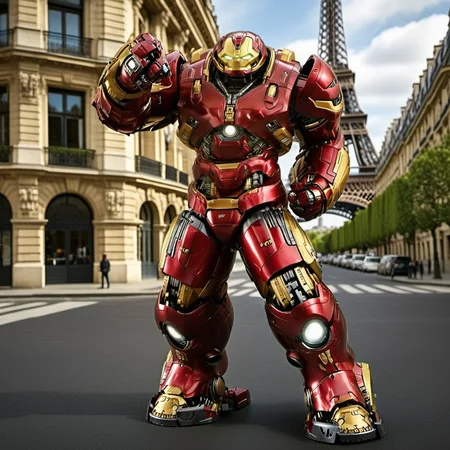 Hulkbuster1024, a robot in a Paris, eiffel tower, highly detailed, photography, ultra sharp, film, professional, 64k <lora:add-detail-xl:1.5> <lora:Hulkbuster1024:0.8>