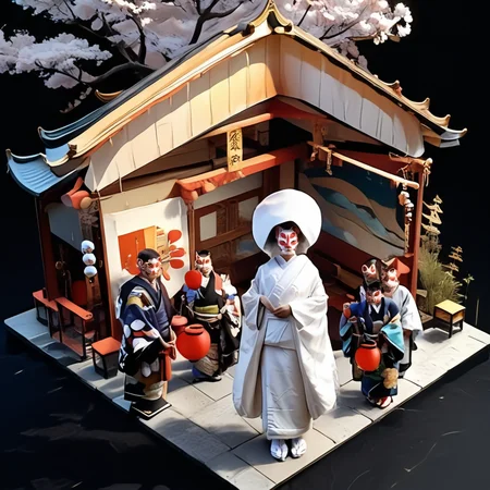 score_9,score_8_up,score_7_up,masterpiece,best quality,source_real,realstic,photorealstic,
KitsuneNoYomeiri_BridalProcession,1 woman,cherry blossom tree,sash,architecture,japanese traditional architecture,looking at viewer,standing,<lora:BDpony_KitsuneNoYomeiri_V1-5928:1>,:,<lora:IsoPixel-PDXL:1>,ispzxll,simple background,isometric,miniature,diorama,no people,black background,from above,<lora:add-detail-xl:1>,
