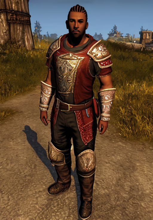 a man, <lora:Redguard-Male:0.8>, Redguard-Male, 1man, solo,, (masterpiece, best quality, absurdres, detailed, ultra-detailed:1.3), charming