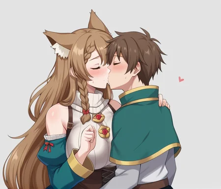1 girl, 1 boy, gray background, kiss, kissing, ADDCOMM
<lora:Amy_Konosuba:0.65> , amykonosubafantasticdays, brown belt, detached sleeves, AmyKonosubaFantasticDays, green sleeves, brown footwear, long hair, big breasts, drooping animal ears, braid, green dress, white sweater, bare shoulders, brown hair, smile, sweater, large breasts, brown corset, animal ears, long sleeves, large breasts, dress, brown eyes, blushing, embarrassed, large breasts, kiss, kissing, closed eyes,
ADDCOL
<lora:Kazuma_Satou_Konosuba_Fantastic_Days:0.65> , kazumasatou-liver020, 1boy, male focus, brown hair, capelet, green capelet, short hair, male focus, brown belt, black pants, white shirt, grey sleeves, small cape, kiss, kissing, closed eyes, score_9, score_8_up, score_7_up, Details, Captivating Details, intricate Details, Max Details, Detailed,