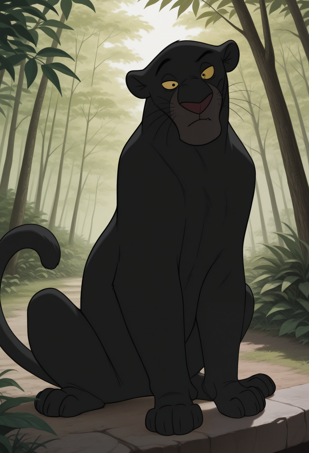 masterpiece,best quality,amazing quality, 1boy, solo, b4gh33r4, panther, colored sclera, black fur, full body, outdoors,