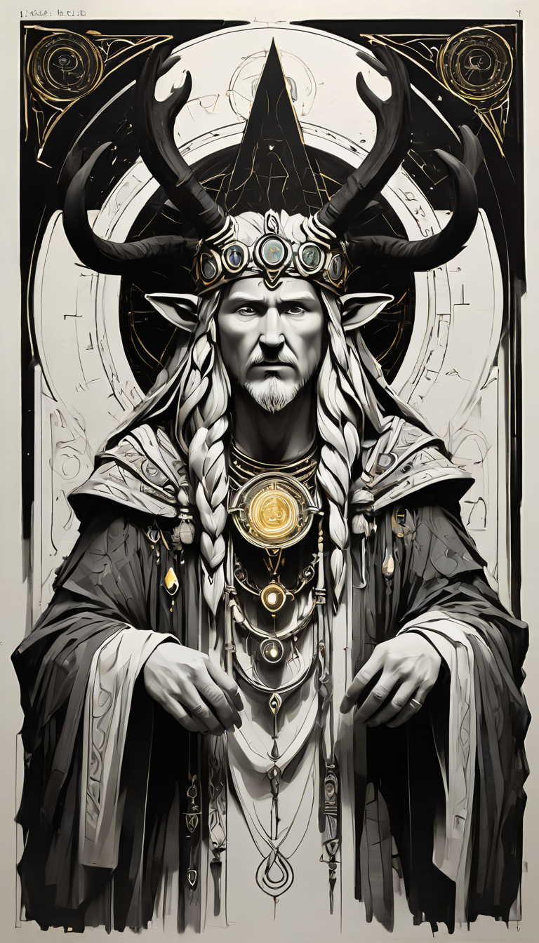 sketch_sheet, a drawing of Druid, ((black and white:1.5)), (paper background:1.5) golden ratio, detailed, sharp focus, intricate, still, dynamic, full color, attractive, cinematic, highly saturated colors, surreal, open intriguing, very inspirational, glowing, magical, thought fascinating, creative, positive, unique  <lora:sketches-sdxl:1>