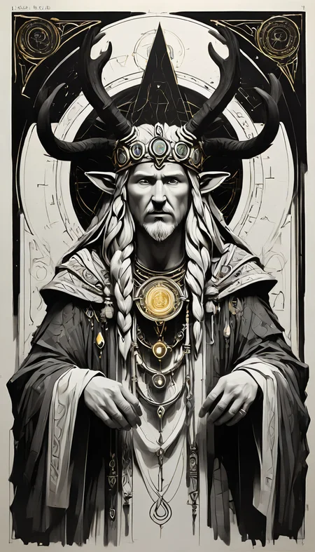 sketch_sheet, a drawing of Druid, ((black and white:1.5)), (paper background:1.5) golden ratio, detailed, sharp focus, intricate, still, dynamic, full color, attractive, cinematic, highly saturated colors, surreal, open intriguing, very inspirational, glowing, magical, thought fascinating, creative, positive, unique <lora:sketches-sdxl:1>