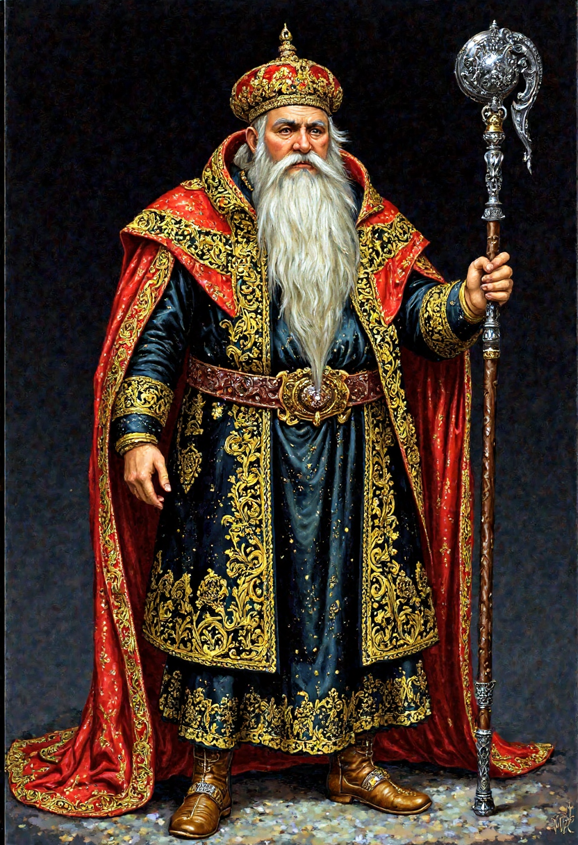 Clip L palech_style(A full height character:1.9), a (very EXTRA long, long, gray beard HANGING TO THE FLOOR and LAYING ON THE FLOOR which stretches after him, From the chin to the tip almost 5 meters! This is the length of the beard:8.6), a (disgusting fat  dwarf evil wizard:1.3) (dressed like a Turkish sultan, small, not proportional fat body, extra short legs and hands, big oligophrenic baldness head, in a huge turban and robe embroidered with gold and diamonds:4.5), in his hand a (huge steel mace:1.3), (in morocco shoes with upturned toes:2.5), epic, cinematic, extremely detailed, very fine detail, intricate, elegant, luxury, elite, beautiful, dramatic light, illuminated glowing, deep bright colors, enhanced quality, mystical, pristine, complex, highly artistic, color, winning grand elaborate great monumental marvelous astonishing.  Neutral gray, studio background.  by Illustration in the palech styleT5XXLpalech_style(A full height character:1.9), a (very EXTRA long, long, gray beard HANGING TO THE FLOOR and LAYING ON THE FLOOR which stretches after him, From the chin to the tip almost 5 meters! This is the length of the beard:8.6), a (disgusting fat  dwarf evil wizard:1.3) (dressed like a Turkish sultan, small, not proportional fat body, extra short legs and hands, big oligophrenic baldness head, in a huge turban and robe embroidered with gold and diamonds:4.5), in his hand a (huge steel mace:1.3), (in morocco shoes with upturned toes:2.5), epic, cinematic, extremely detailed, very fine detail, intricate, elegant, luxury, elite, beautiful, dramatic light, illuminated glowing, deep bright colors, enhanced quality, mystical, pristine, complex, highly artistic, color, winning grand elaborate great monumental marvelous astonishing.  Neutral gray, studio background.  by Illustration in the palech style