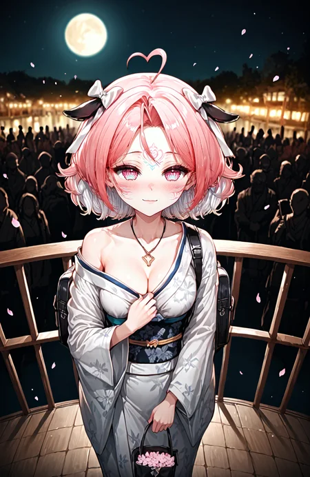 score_9,score_8_up,score_7_up,((anime)),by nakiusagi,by t zhonglang,by rikudou inuhiko,rating: explicit,nsfw,
<lora:isha_ta_v2>,ishavd,multicolored hair,pink hair,white hair,heart ahoge,ahoge,pink eyes,facial mark,
shy smile,blushing,fisheye,looking away,side view. selfie angle with full body shot. aerial close up face shot,high angle selfie,public-exhibitionism,crowd,outdoors,rating_questionable,by sura sura,bow,cleavage,cow ears,cow girl,floral print,hair bow,japanese clothes,jewelry,kimono,long sleeves,mask,mask on head,necklace,off shoulder,wide sleeves,backpack,blush,closed mouth,grin,holding,holding bag,looking at viewer,smile,solo,standing,bird,blurry,cherry blossoms,cowboy shot,depth of field,petals,
<lora:Expressive_H:0.6>,expressiveh,sexy,
<lora:S1_Dramatic_Lighting_v2:0.2>,s1_dram,<lora:Neon_Splash_Art_for_Pony:0.3>,mad-cbrpnksplshrt,<lora:sinfully_stylish_PONY_0.2:0.3>,moody lighting,sinfully,dramatic lighting,
balcony,night,moonlight,full moon,