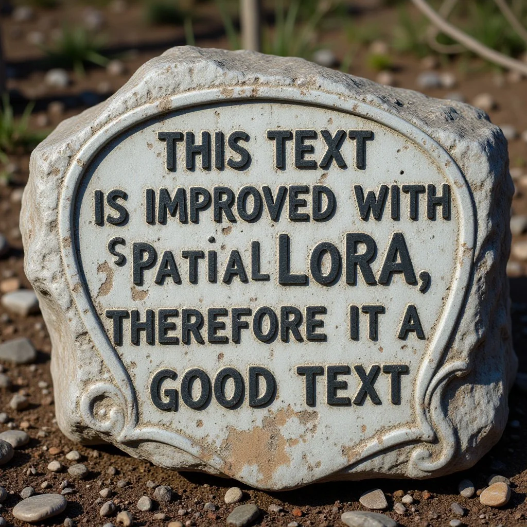 aidmaTextImprover, a stone slab with text: "This text is improved with a special LoRA, therefore it is a good text"