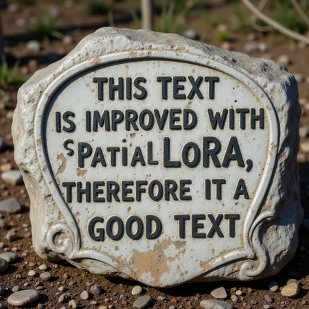 aidmaTextImprover, a stone slab with text: "This text is improved with a special LoRA, therefore it is a good text"