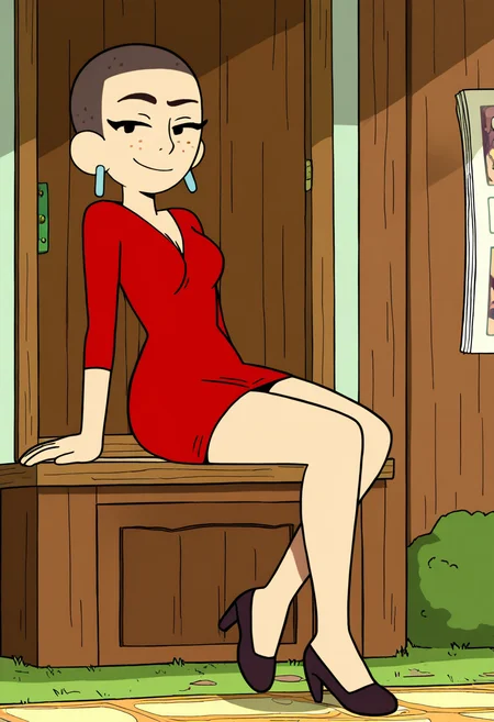 masterpiece, best quality, absurdes, 1girl, solo, rating_explicit, full body,
source_cartoon,
<lora:Kat (Craig of the Creek) (Illust):0.8> Kat_CotC, black eyes, freckles, very short hair, smile, black eyes,
beautiful, cute, red dress, minidress, high heels, outdoors, smug, mature female, medium breasts,
<lora:Detailer_NoobAI_Incrs_v1:0.4> detailed,