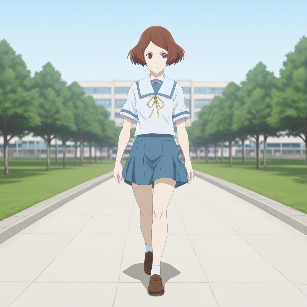 <lora:AfrobullLycoXL:1> <lora:Misora_Haruki_-_Sakurada_Reset:1>school uniform, kitauji high school uniform,Misora,skirt,walking,outside,front view