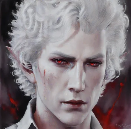 vampire, hansom man, white curly hairs, astationxl, <lora:astationxl:0.95>, (vivid toxic art:1.5), painting