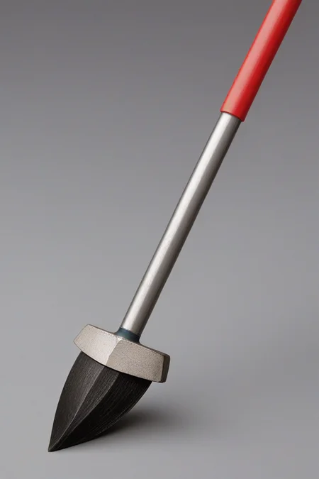 A tool with a heavy head attached to a long handle, designed for driving nails or breaking objects by delivering powerful blows. The simple yet effective design allows for precision and control when shaping or constructing various structures.