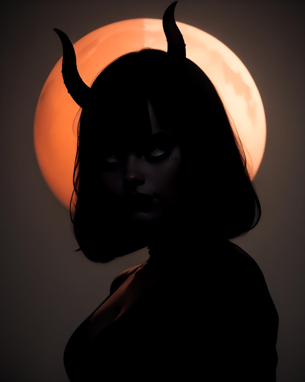 score_9, score_8_up, score_7_up, eye contact, hair over one eye, large breasts, light smile, tilted angle, moody lighting, flouting, suggestive pose, moon,  photographic quality, professional lighting, perfect quality, high quality orange and blue hue, (abstract:0.2)  BREAK   <lora:d3v1lg1rl:0.5> d3v1lg1rl, demon girl, demon horns, r3d skin <lora:- SDXL - vanta-black_contrast_V3.0:0.8> black, vntblk, silhouette, backround  <lora:ComicsPonyXL_V2:1> <lora:gg3:1> goth girl 1girl, piercing, blunt bangs, goth girl
