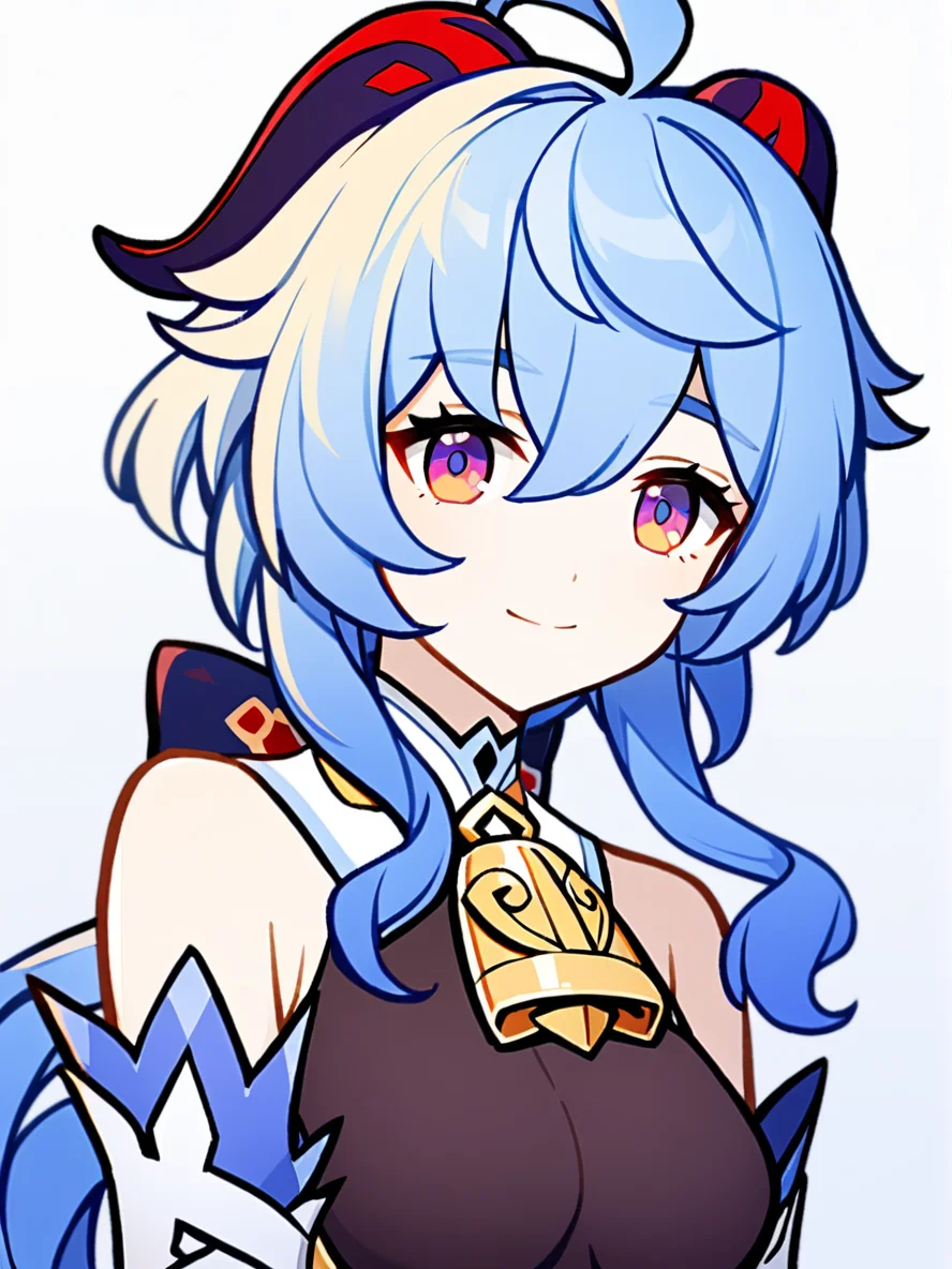 1girl,
ganyu \(genshin impact\),
solo, white background, smile, white sleeves, purple eyes, long hair, upper body, neck bell, horns, sidelocks, blue hair, bell, looking at viewer, ahoge, breasts, bare shoulders, detached sleeves, medium breasts,
safe
<lora:mki-ani31-GenshinPV-v2-000012:1>