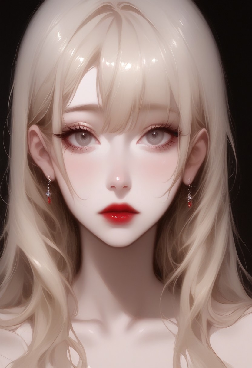 1girl, kwf, 
Sophisticated sensual tableaus, this A captivating minimalist portrait of a shy and alluring woman. The left half of her face is visible, with her delicate features seamlessly merging into a blank canvas of white. Her soft, bright red lips contrast against the monochromatic background, drawing the viewer's attention. Her eyes hold a subtle, mysterious expression that exudes both haunting and enchanting vibes. The simplicity of the composition, with its stark contrast, evokes a sense of ethereal beauty. by Sasan elevates eroticism to aesthetic heights, every image a seducing sublime masterpiece.