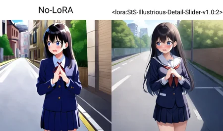 1girl, solo, open mouth, (looking to the side, own hands together, nervous, fidgeting), long hair, black hair, school uniform, blue eyes, cowboy shot, street, No-LoRA,