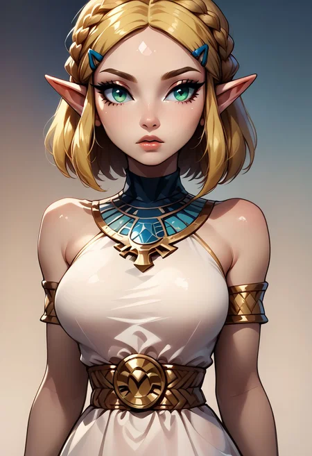score_9, score_8_up, score_8,
BREAK,
rating_safe,
zzEgyptian, princess zelda, ivory white skin, green eyes, long hair, crown braid, hairclip, pointy ears,
forehead jewel, hair tubes, (eye of horus),
animal crossing, animal ears, armlet, backlighting, bare shoulders, belt, blonde hair, closed mouth, cropped, daniel deng, dress, eyelashes, eyes visible through hair, gradient background, large breasts, looking at viewer, looking away, nintendo, non-web source, parted lips, ribs, see-through silhouette, shiny skin, short hair, simple background, tattoo, upper body, usekh collar, white dress
,
,BREAK,
zPDXL, Expressiveh