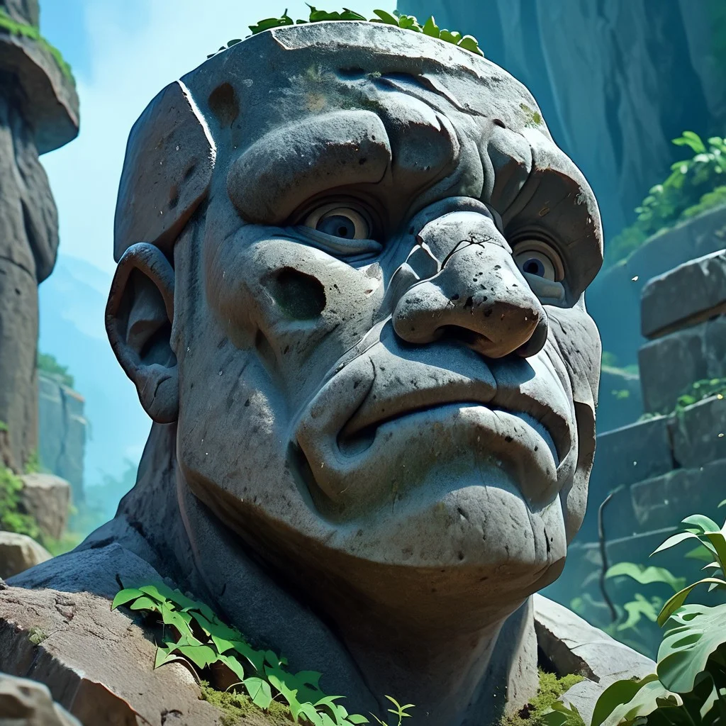 score_9,score_8_up,score_7_up,
giant rock GOLEM with plants growing on shoulders, rough rocks, rough stone, unpolished, dirty, ancient, STANDING, Moai face, Moai Statue, Moai face,