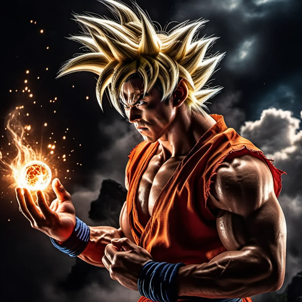 Goku1024 ,  a muscular man dressed in red, platinum blond hair, casting a powerfull spell, dramatic ball lightning between hands, dragon background, ancient chinese temple, highly detailed, photography, ultra sharp, film, bokeh, professional, 64k  <lora:Goku1024:0.7>