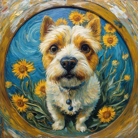 masterpiece,best quality,<lora:tbh323-sdxl:0.6>,dog in fisheye,flowers,<lora:tbh123-sdxl:0.2>,paint by Vincent van Gogh,