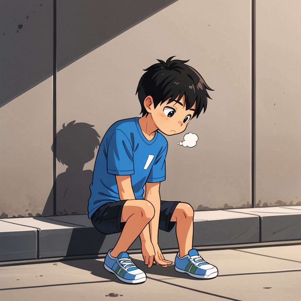 Boy young smelling tap shoes near nose