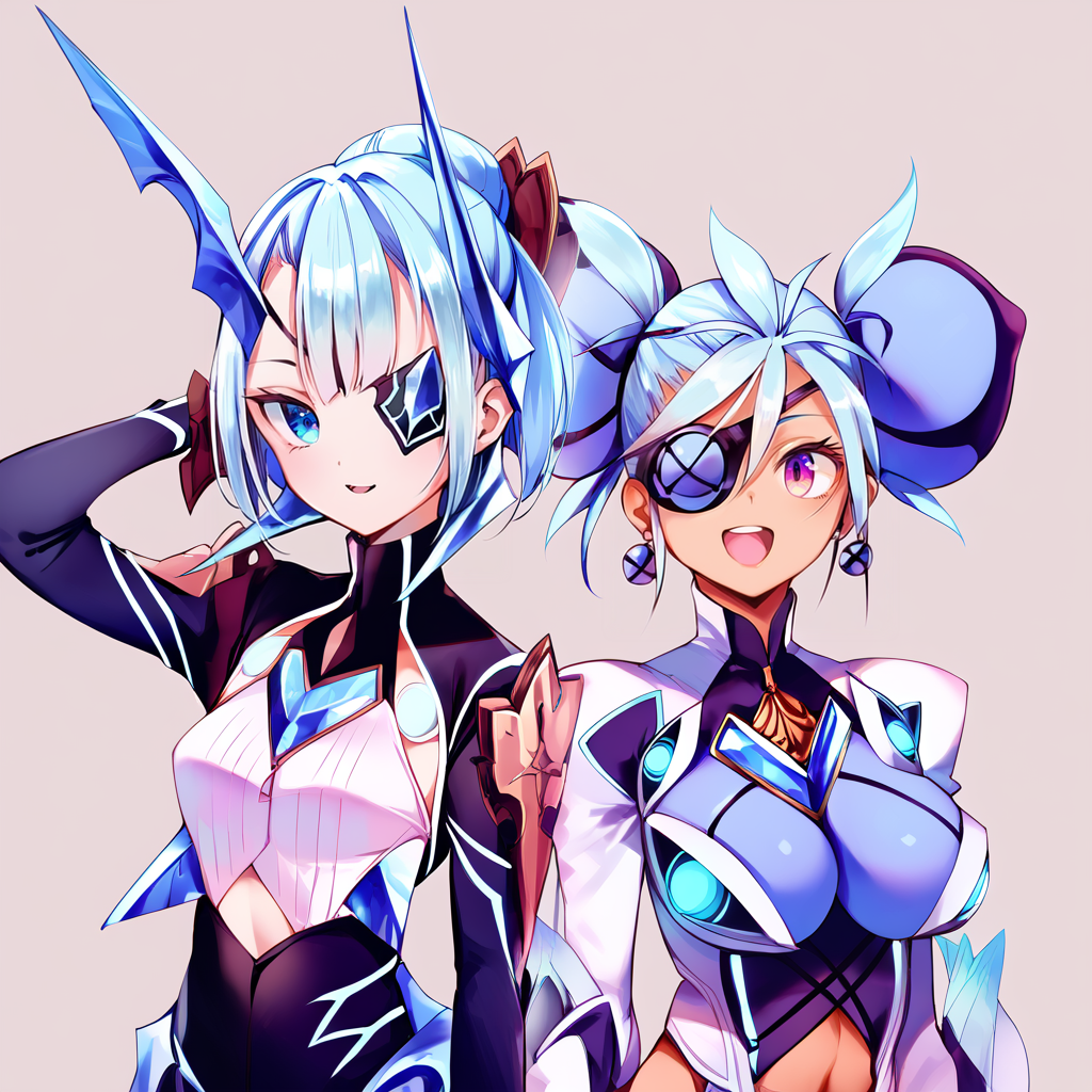 (score_9:0.9),score_8_up,score_7_up,anime style,rating_safe,(zPDXL),,  yuri, multiple girls,smile, looking at viewer, simple background
BREAK Theory, Black bodysuit, small breasts
BREAK Praxis, blue bodysuit,  large breasts, open mouth,  <lora:XB2 Praxis & Theory ponyXL v1:0.97>,