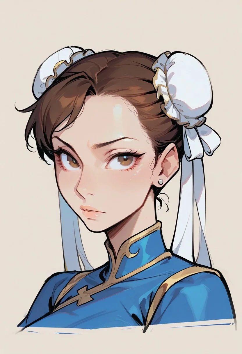 {{masterpiece,best quality,amazing quality,absurdres}}, {{flat shading, cel shading}},
BREAK
1girl, solo, simple background, portrait, upper body, chun li