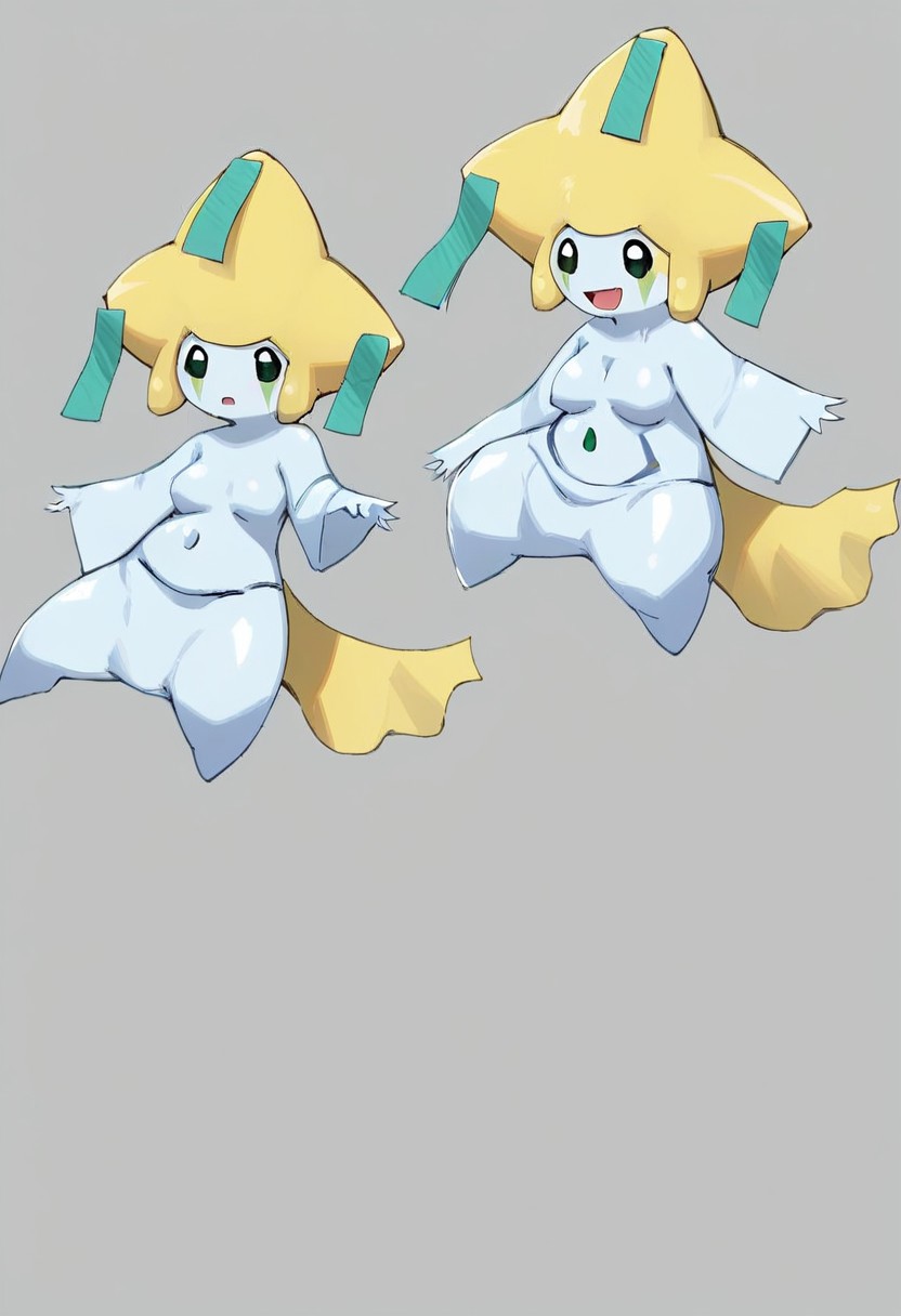 transformation, full-length digital artwork of a woman morphing into a jirachi,
