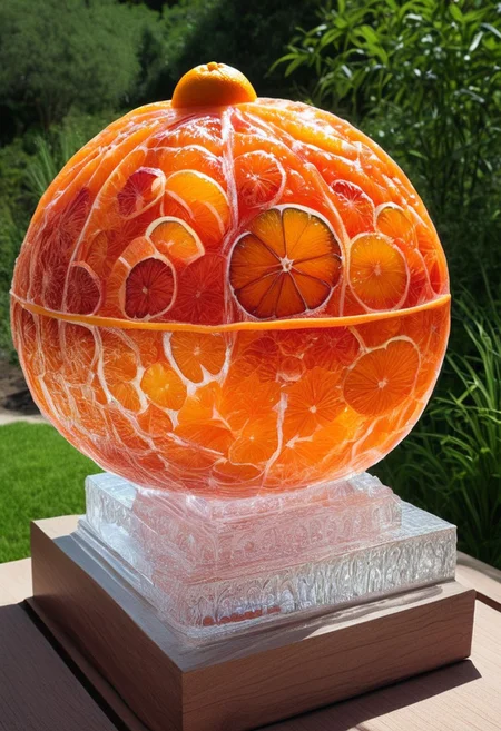 blood orange style,(realistic glasssculpture of a orange:1.5), GlassRay
blood orange,sliced blood orange,,On the table,in the lush garden,
flowers everywhere,
masterpiece,realistic,ultra detailed,vibrant colors,photo-realistic,DSLR,