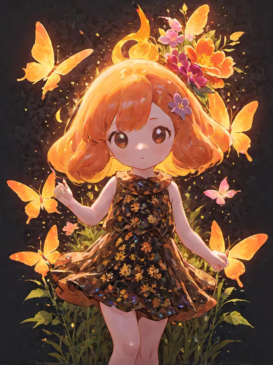 palworld-flambelle, <lora:palworld_flambelle_xl_lora_v4-000030:0.6>, There was a flame on his head, from front,
Maximalism artstyle,neon theme,ð,suprematism,beautiful detailed flower,hyper detailed,flower,hyper quality,beautifuly color,face,flower,butterfly,high details, high quality,back light,upper body ,high quality,hair with body ,webbed dress, upper body, flower leg,body with flower, flower with clothes , dress with flower, light particles,black background,floating1girl,small breast, marbling with hair and clothes, looking at viewer,original,arm down, paper cutting, black background, flower forground, hair with flower,highres, wavy hair ,diffusion lighting, abstract,Butterfly with body, dark