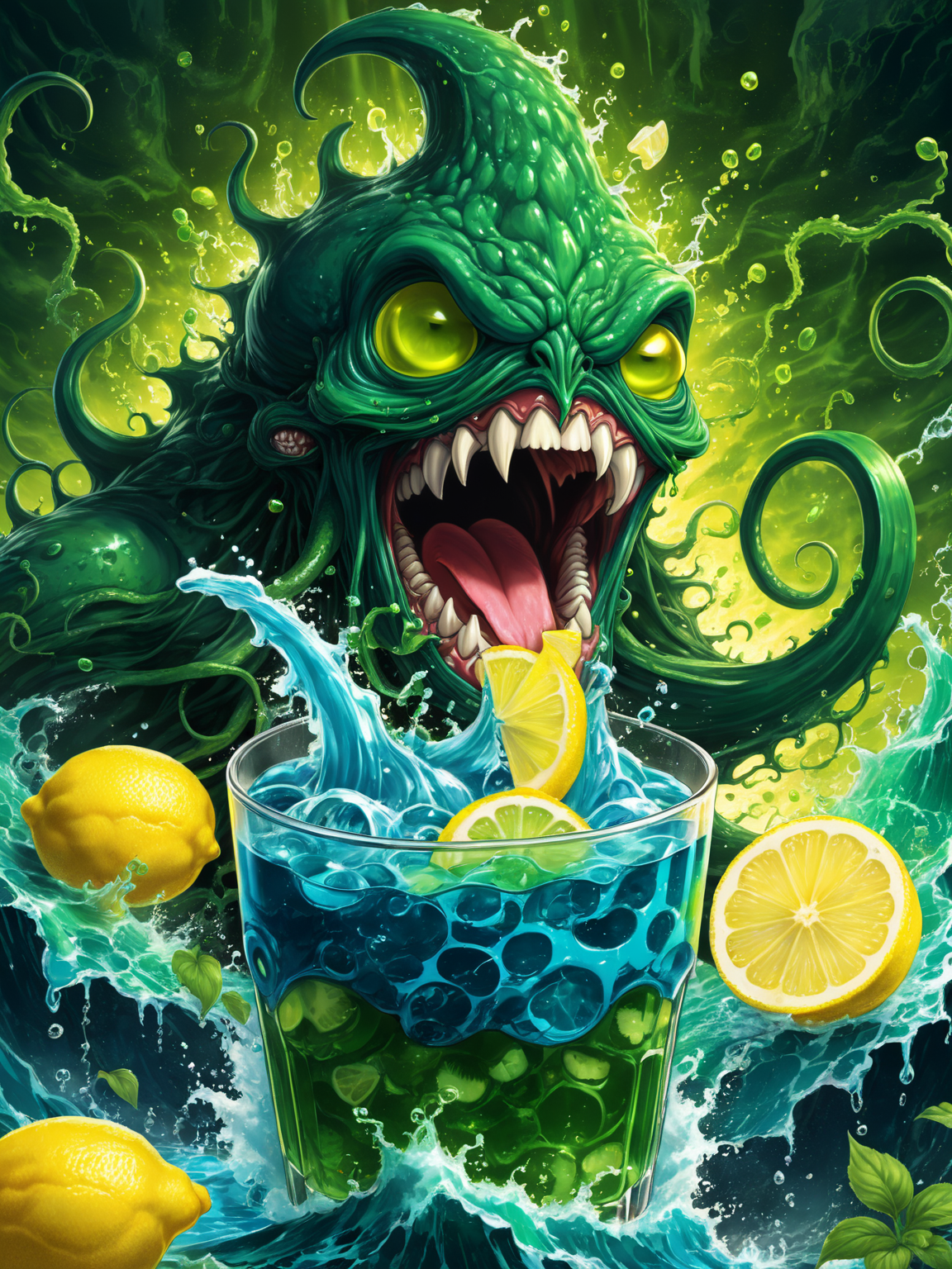 anime artwork Kool aide man chuthulu yelling "Oh yeah!" and crashing through the abyss, eldritch abomination, the old god, green, hyper detailed, refreshing drink, blue drink, lemon slice . anime style, key visual, vibrant, studio anime, highly detailed
<lora:xl_more_art-full_v1:1>