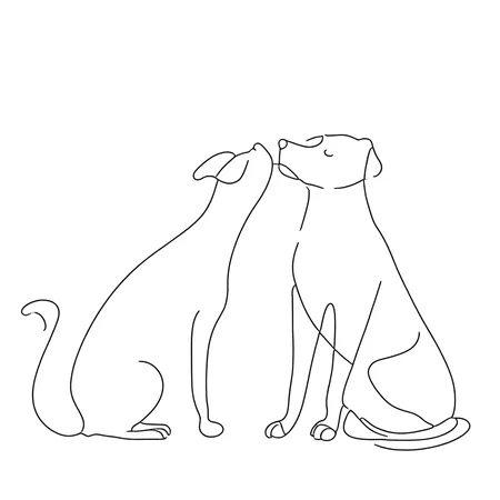 aaAR7la, masterpiece, best quality, aesthetic, highres, one line drawing, (2 different animals), 1cat and 1dog, kiss, animal focus, no humans, intriguing details, full body, cute