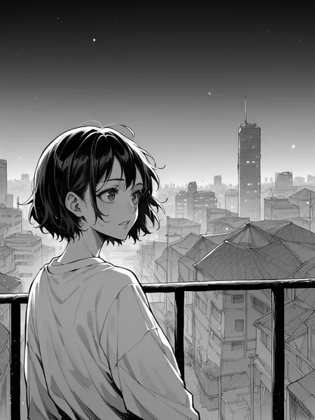 score_9, score_8_up, score_7_up, score_6_up, 1girl, m4ng4, manga, monochrome, greyscale, night, city, comic, <lora:m4ng4XLP:1>